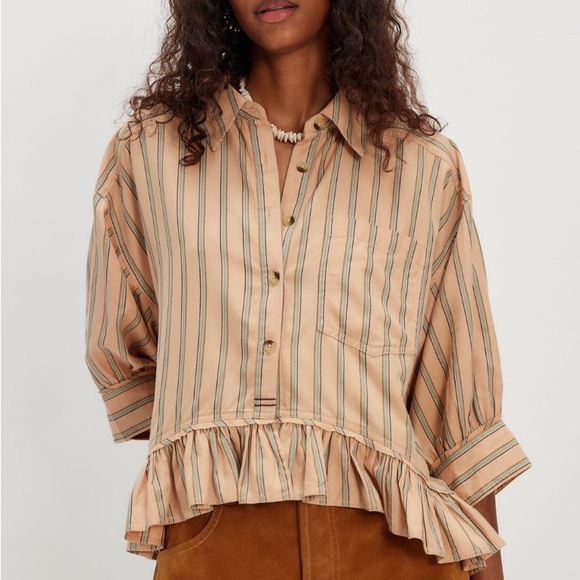 FREE PEOPLE Baily Stripe Shirt Size Large - Picture 3 of 9
